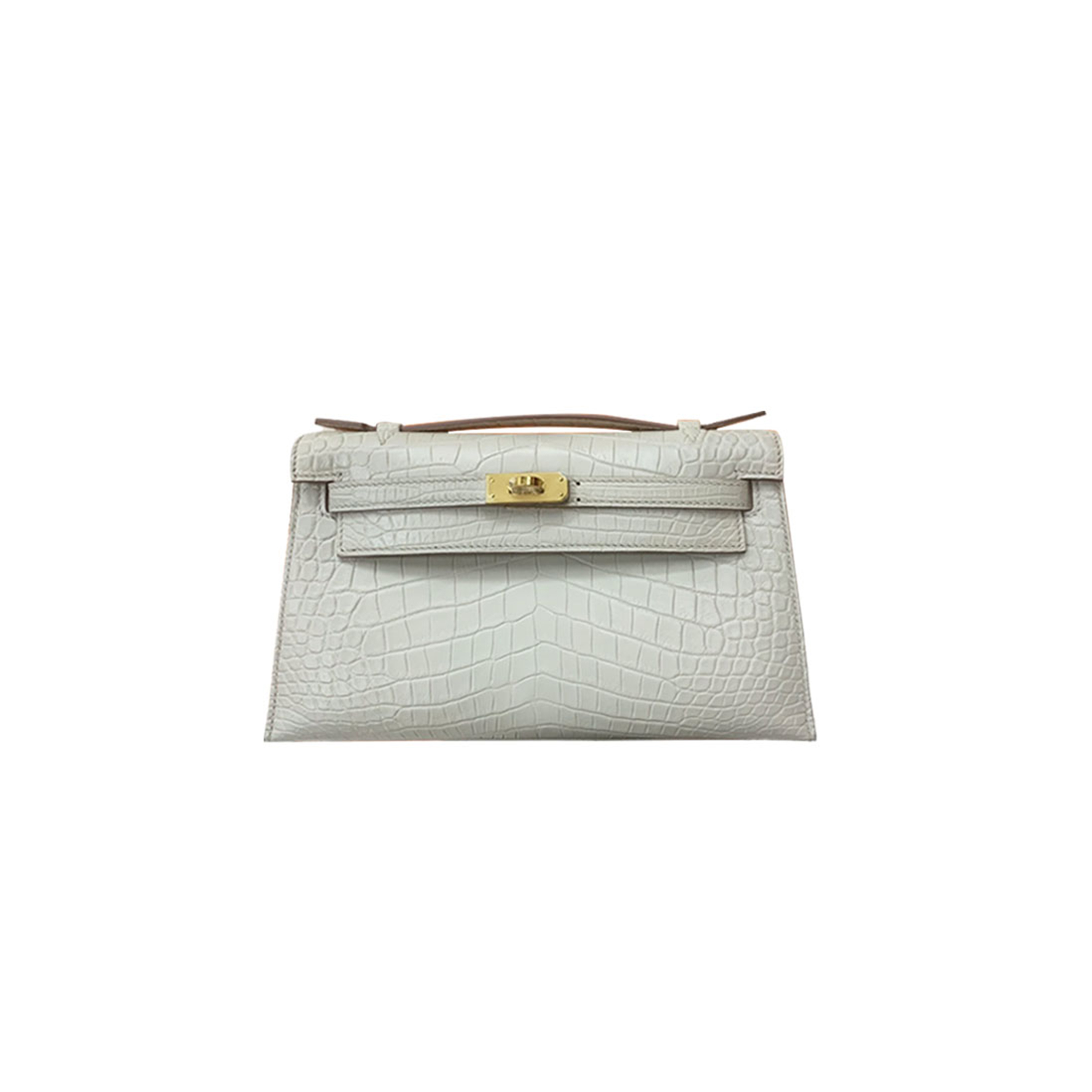 H**mes master kelly mini crocodile milkshake platinum buckle (22*14*7cm)